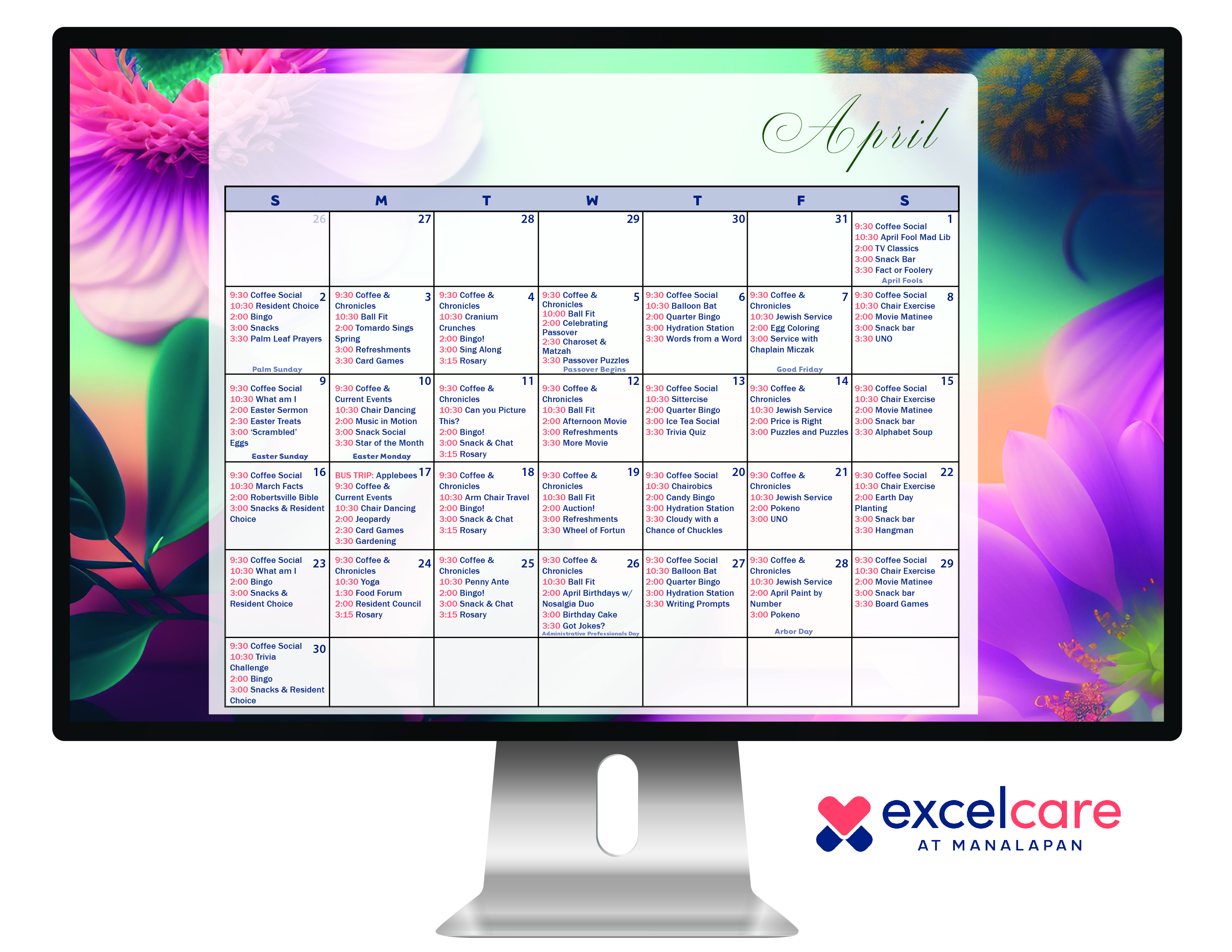 Excelcare Manalapan Calendar